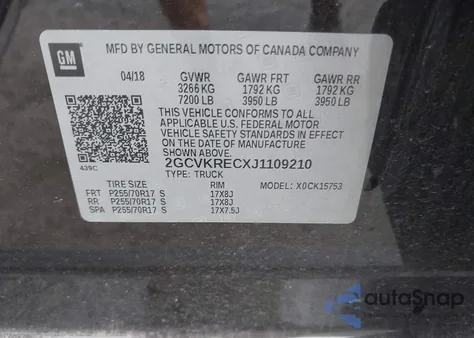 2018 Chevrolet Silverado 1500 1Lt from USA, damaged, VIN 2GCVKRECXJ1109210